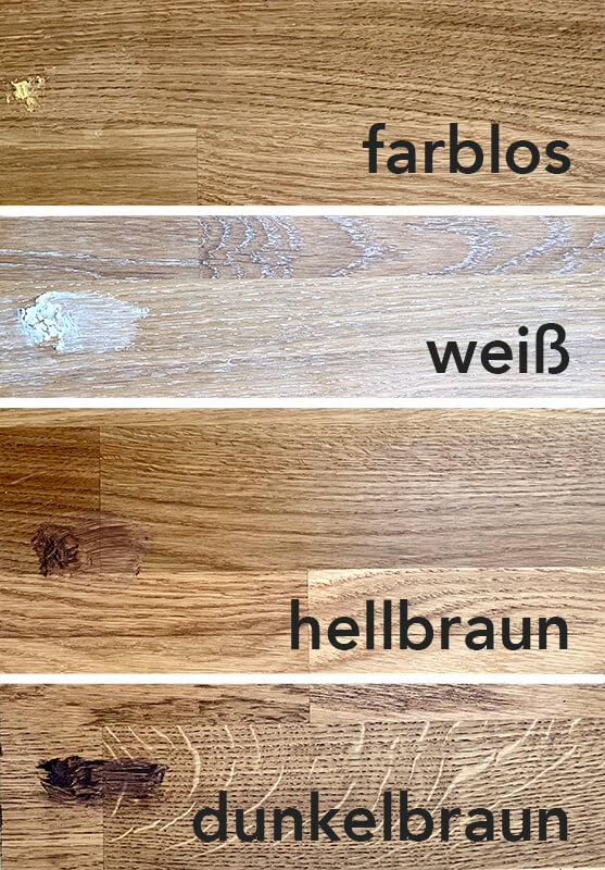 Parkettwachs farbig (weiß, braun, hellbraun, dunkelbraun, farblos)